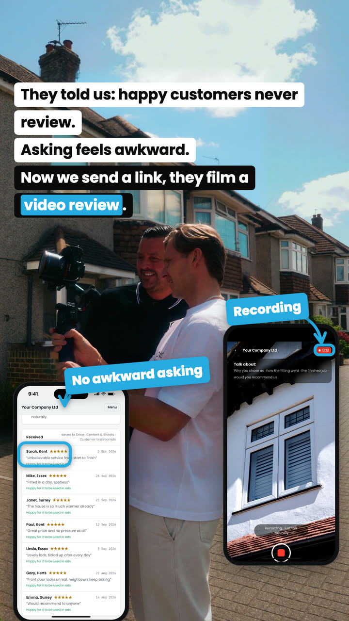 They told us: happy customers never review. Now we send a link, they film a video review.